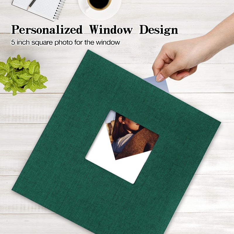 potricher Large Photo Album Self Adhesive 3x5 4x6 5x7 8x10 10x12 Pictures Linen Cover 40 Blank Pages Magnetic DIY Scrapbook Album with A Metallic Pen (Dark Green, 13.2x12.8 inches 40 Pages) - Image 2